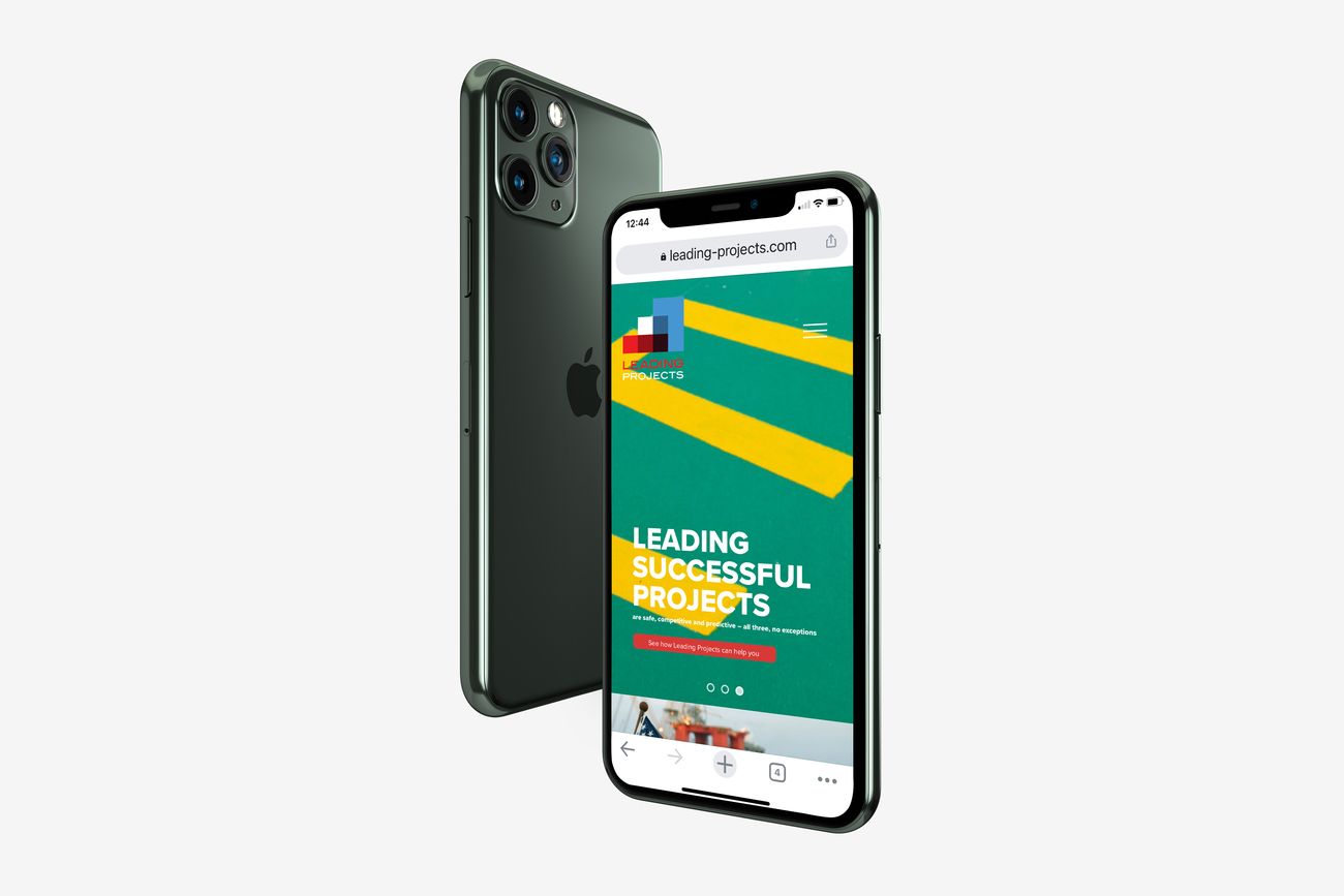 Leading Projects website on a phone