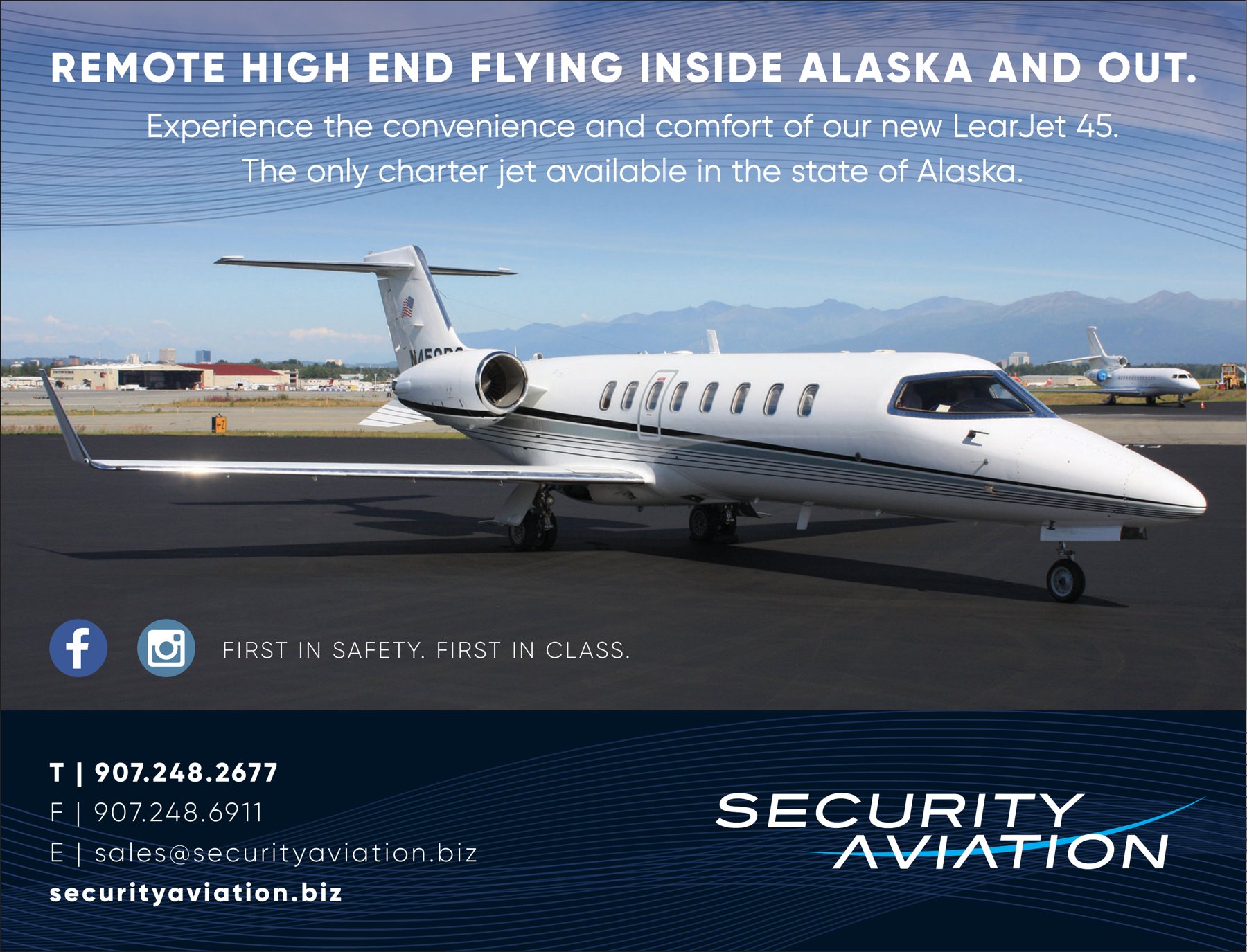 Security Aviation print ad featuring the LearJet 45